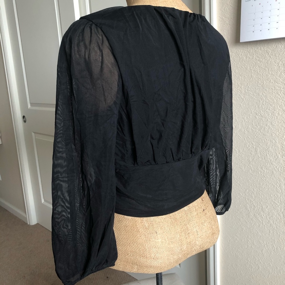 SOLD NWT Express Sheer Sleeve Crop Blouse L - Picture 3 of 5
